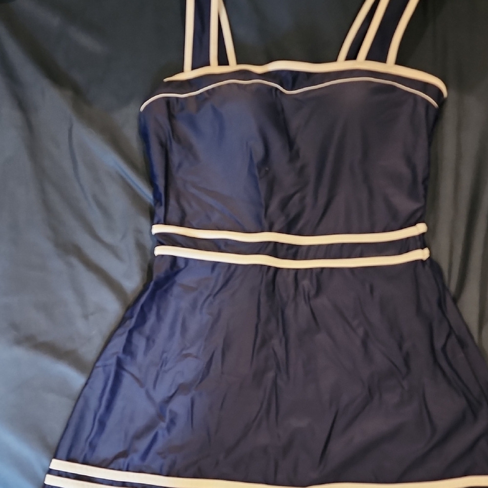 Navy Blue Dress with White Trim